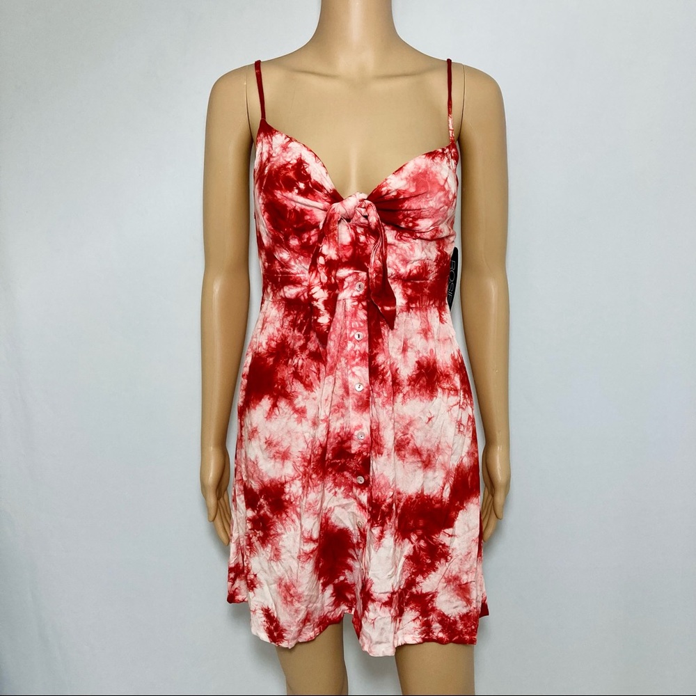 NWT! Rosie Harlow Red Tie Dye Spaghetti Strap Fit + Flare Dress Sz Small Jrs